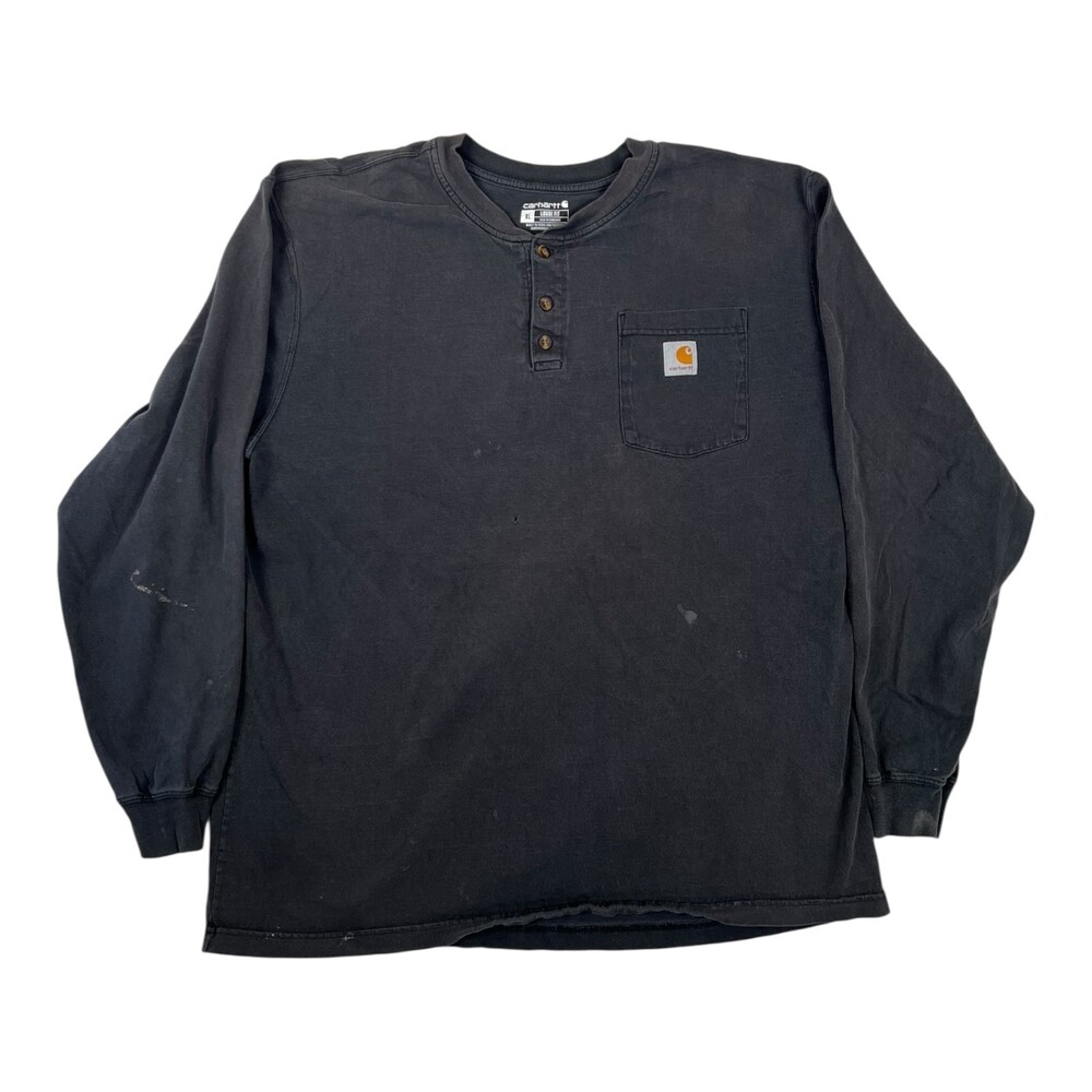 Carhartt Men's Long Sleeve Henley Size XL Black Sun Faded Grunge Thrash
